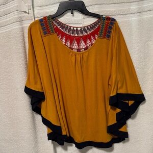 NY Collection Mustard and Black Embroidered Blouse PP11
